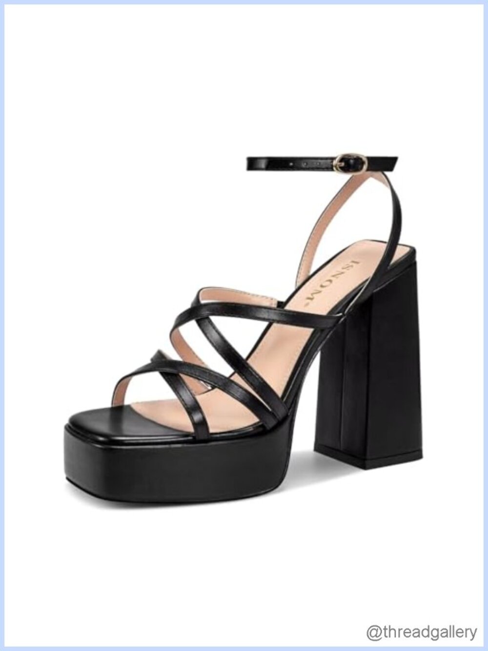 Platform Chunky Heels Block Heel Sandals Open Square Toe Ankle Strap Faux